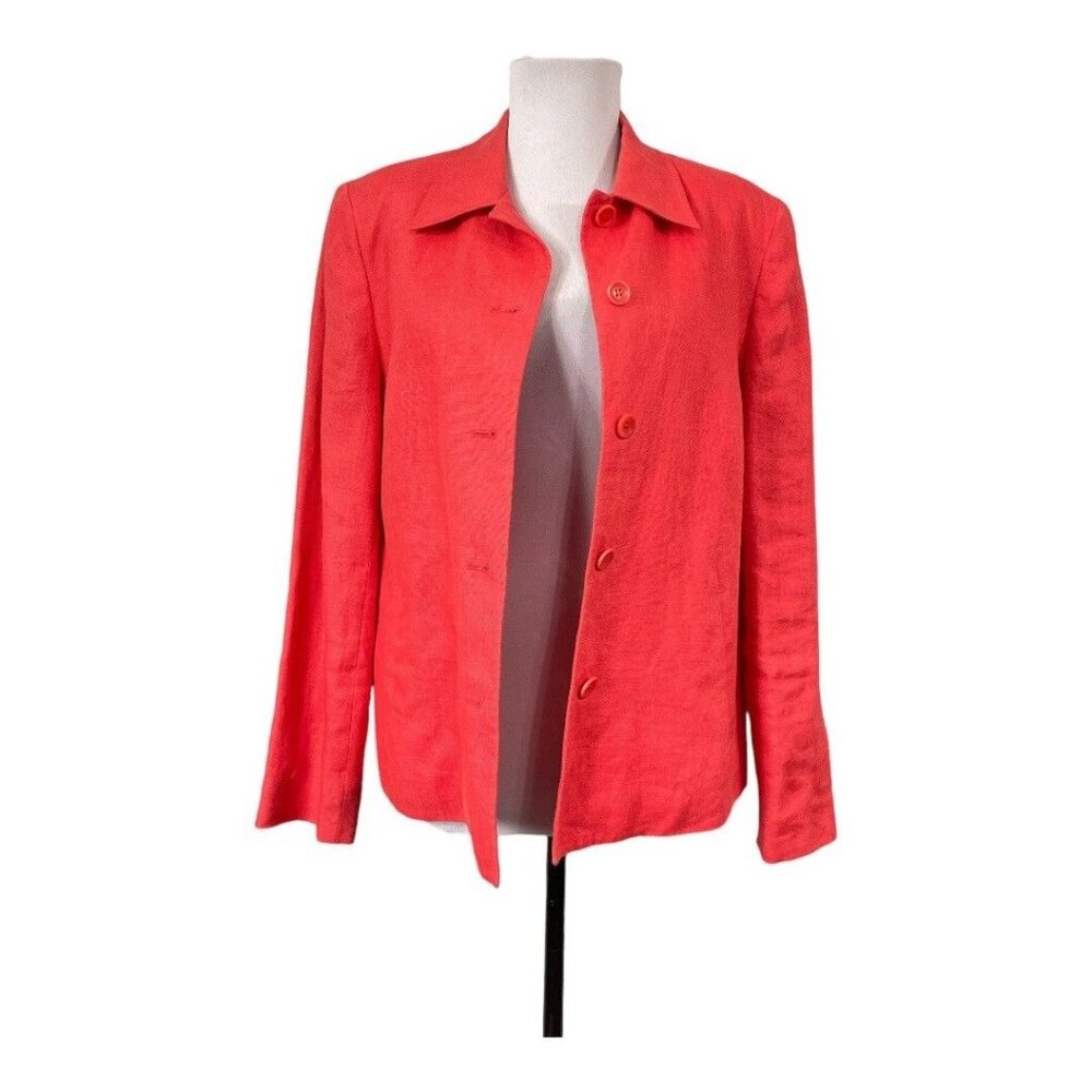 Talbots Petites M Women Irish Linen Coral Open Front Jacket Cardigan Sustainable
